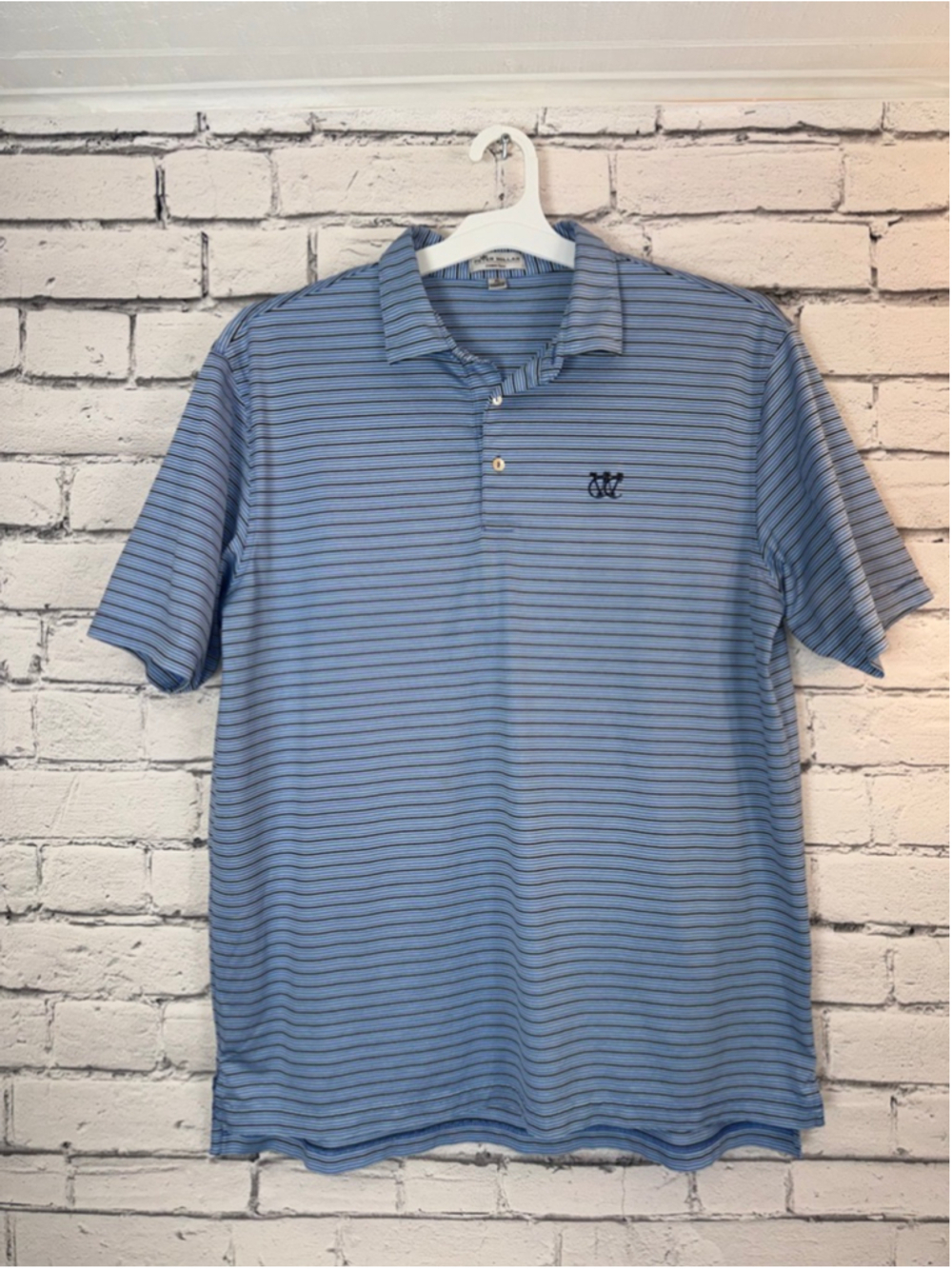 Men's Peter Millar Polo Shirt size XL Blue Striped Golf Shirt Crown Ease
